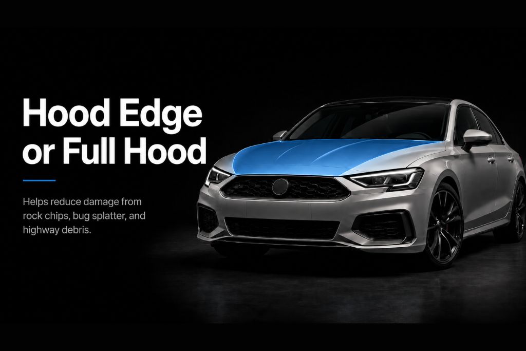 Hood edge or full hood paint protection film area