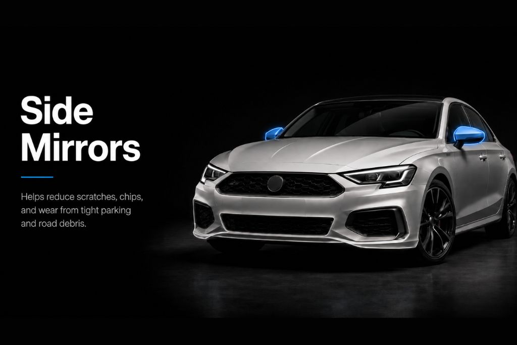 Side mirrors paint protection film area