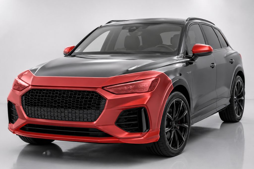 Partial Front PPF coverage showing protected areas on the bumper, mirrors, headlights, hood, and front fenders